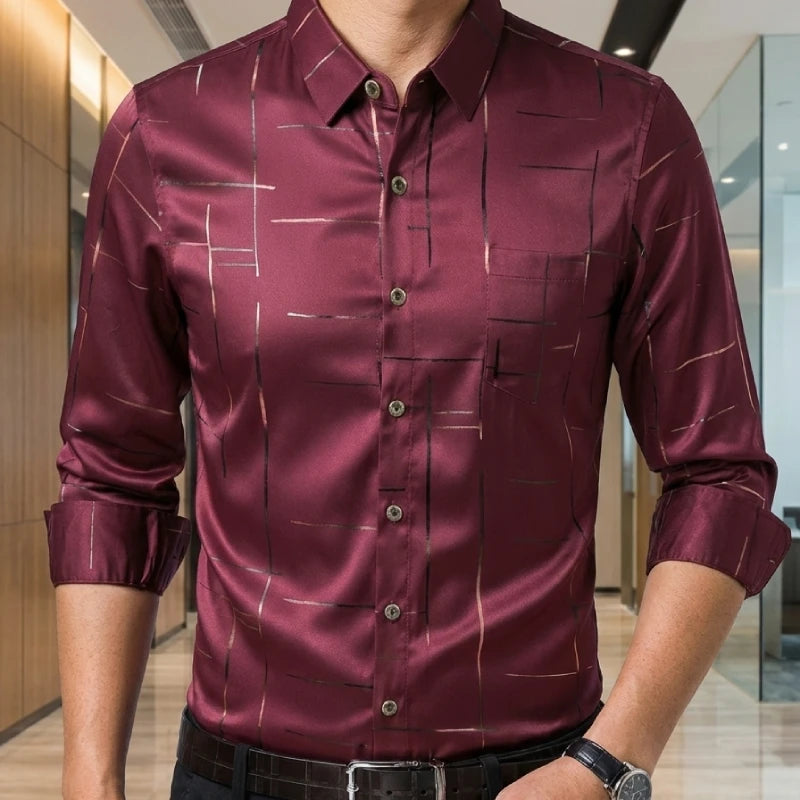 [Leve 5, Pague Só 3] Kit de Camisas Sociais Masculinas em Tecido Acetinado Tecnológico: Anti-odor, Anti-desbotamento + BRINDES: Cinto, Carteira e Relógio