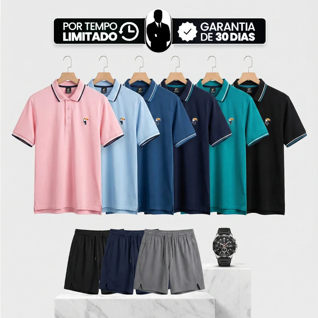 [Leve 6, Pague Só 3!] Polo Tucano Masculina em Seda Gelada e Poliéster de Alta Respirabilidade com Bordado Distintivo e Detalhes Litrados